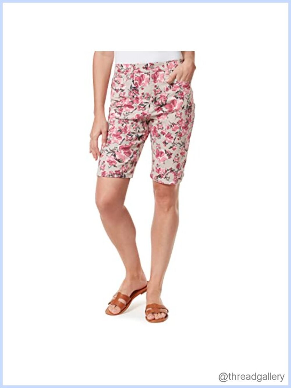 High Rise Bermuda Shorts 11" Inseam Cotton Blend Flat Front